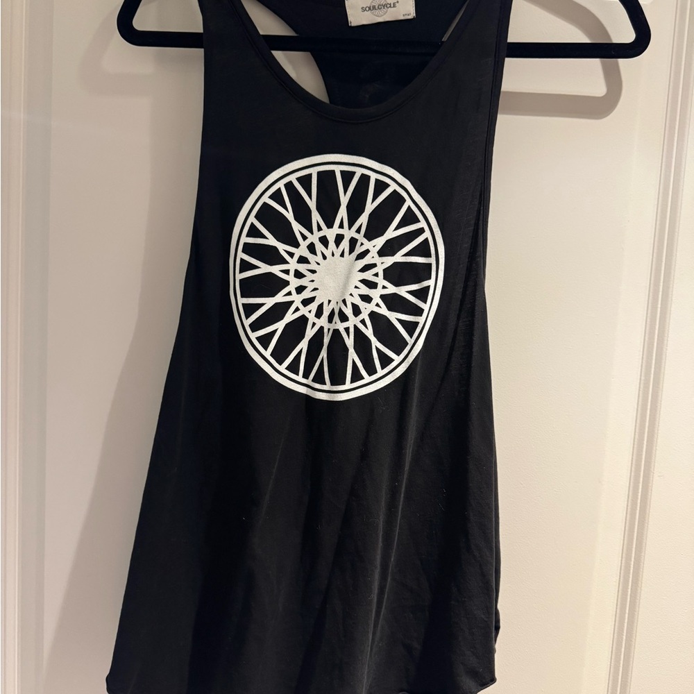 soulcycle Black Tank Top with White Wheel Graphic